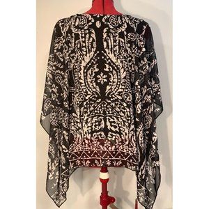 Conrad C Woman's Black And White Caftan Poncho Top Large